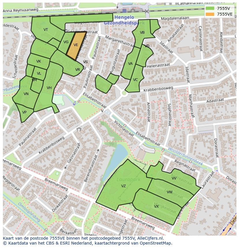 Afbeelding van het postcodegebied 7555 VE op de kaart.