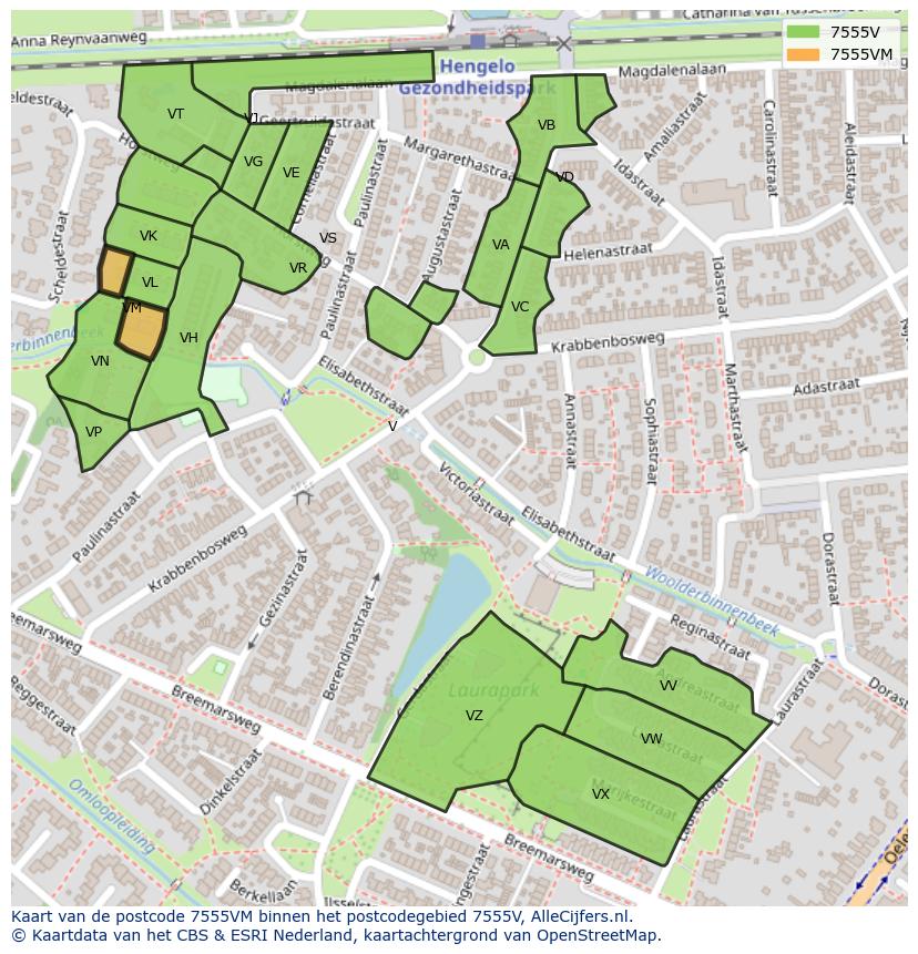 Afbeelding van het postcodegebied 7555 VM op de kaart.