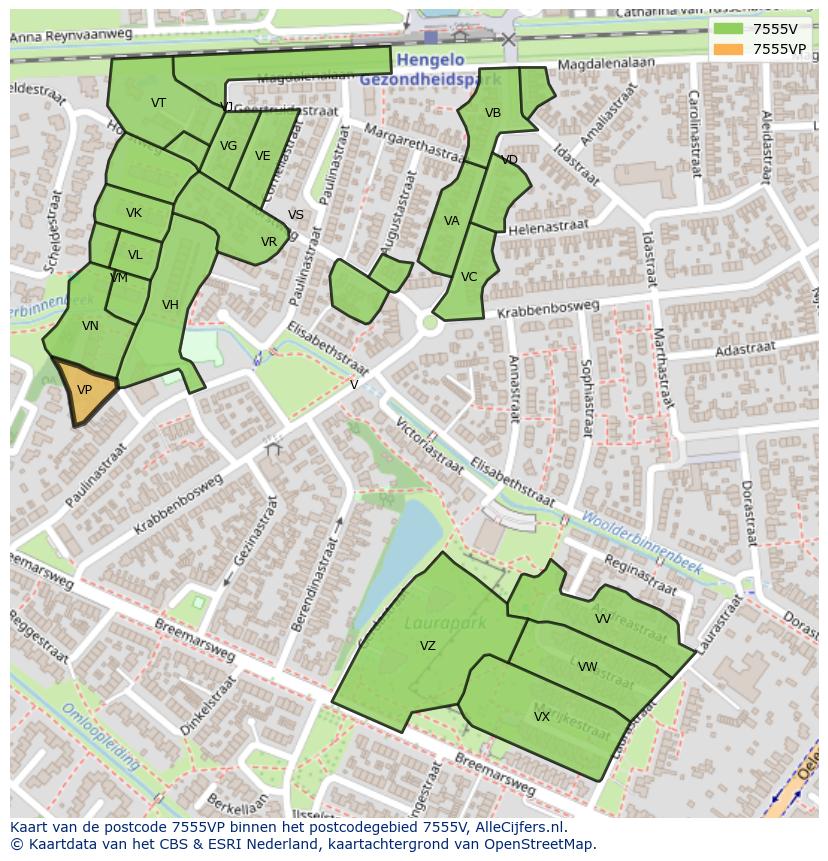 Afbeelding van het postcodegebied 7555 VP op de kaart.
