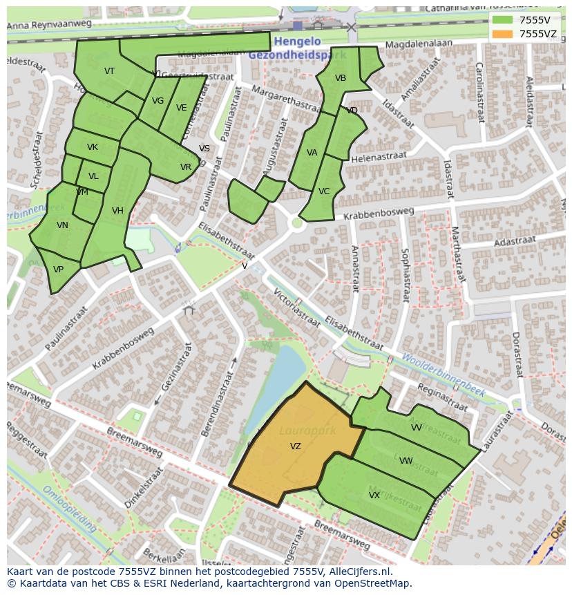 Afbeelding van het postcodegebied 7555 VZ op de kaart.