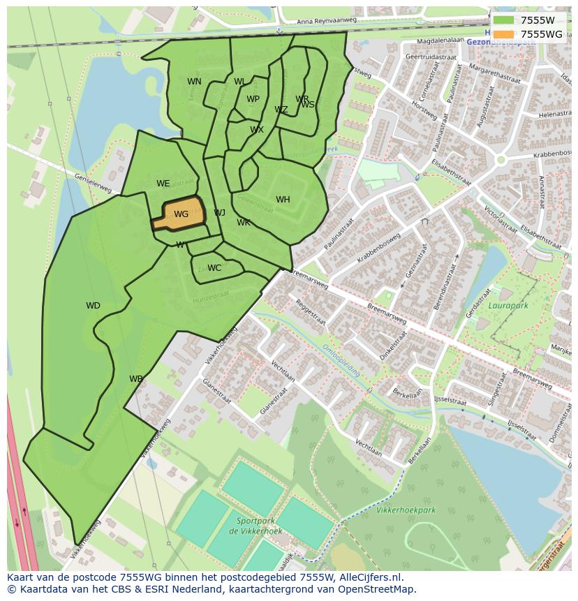 Afbeelding van het postcodegebied 7555 WG op de kaart.