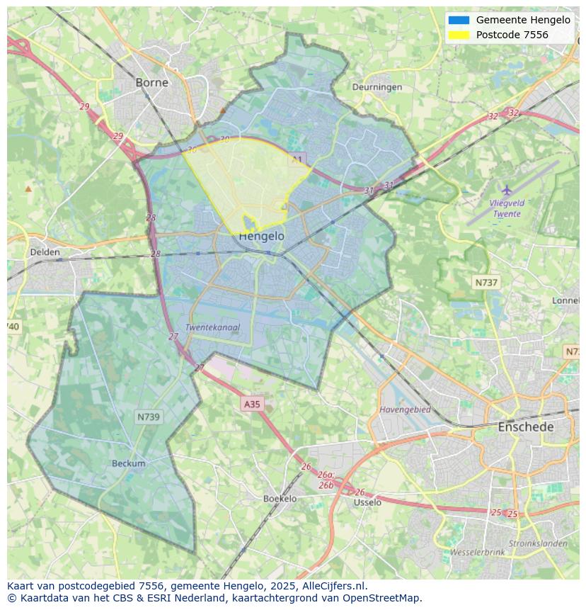 Afbeelding van het postcodegebied 7556 op de kaart.