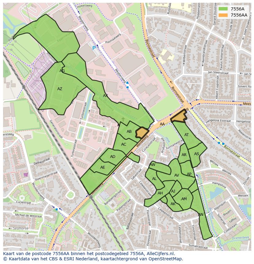 Afbeelding van het postcodegebied 7556 AA op de kaart.