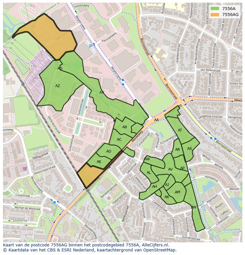 Afbeelding van het postcodegebied 7556 AG op de kaart.