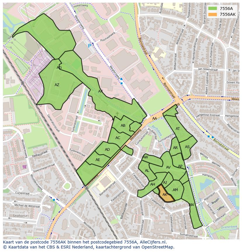 Afbeelding van het postcodegebied 7556 AK op de kaart.