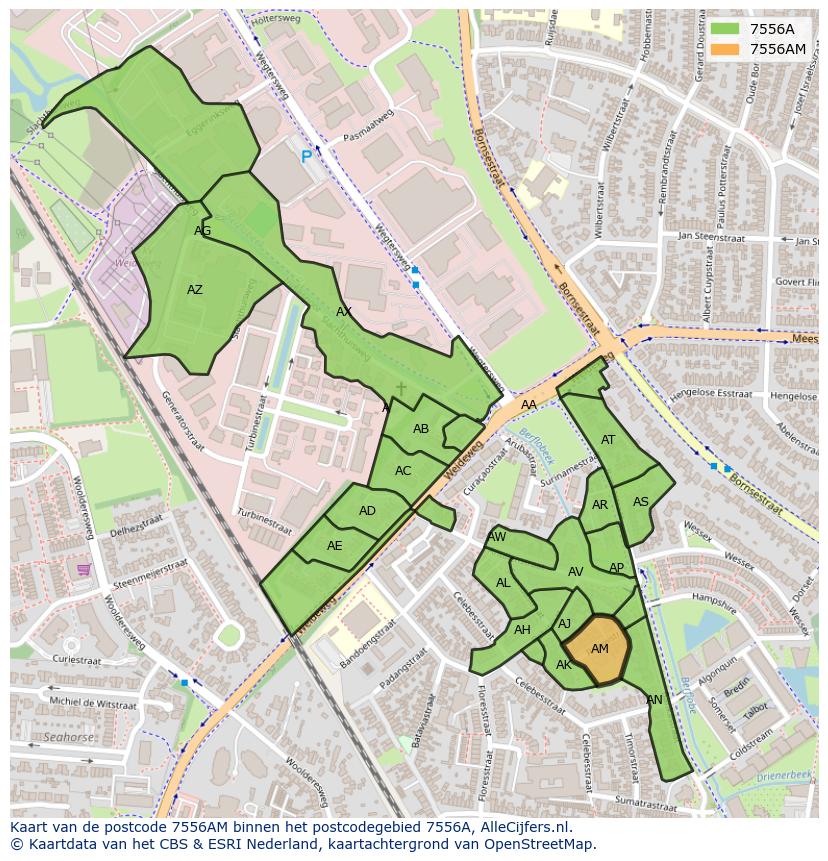 Afbeelding van het postcodegebied 7556 AM op de kaart.