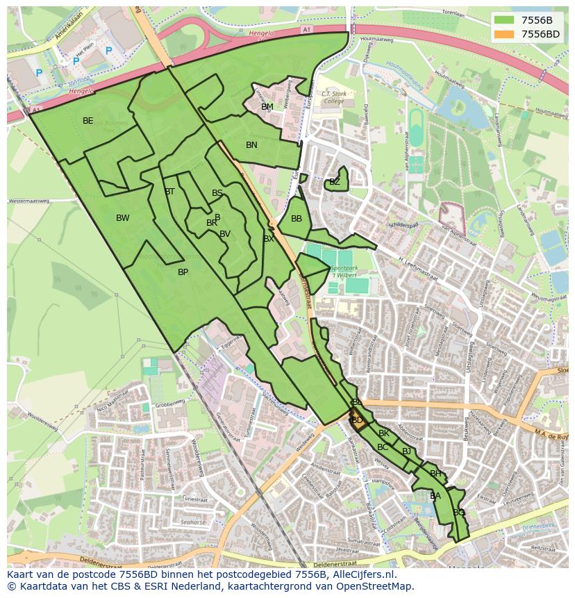 Afbeelding van het postcodegebied 7556 BD op de kaart.