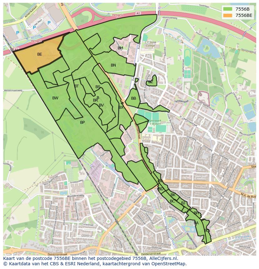 Afbeelding van het postcodegebied 7556 BE op de kaart.