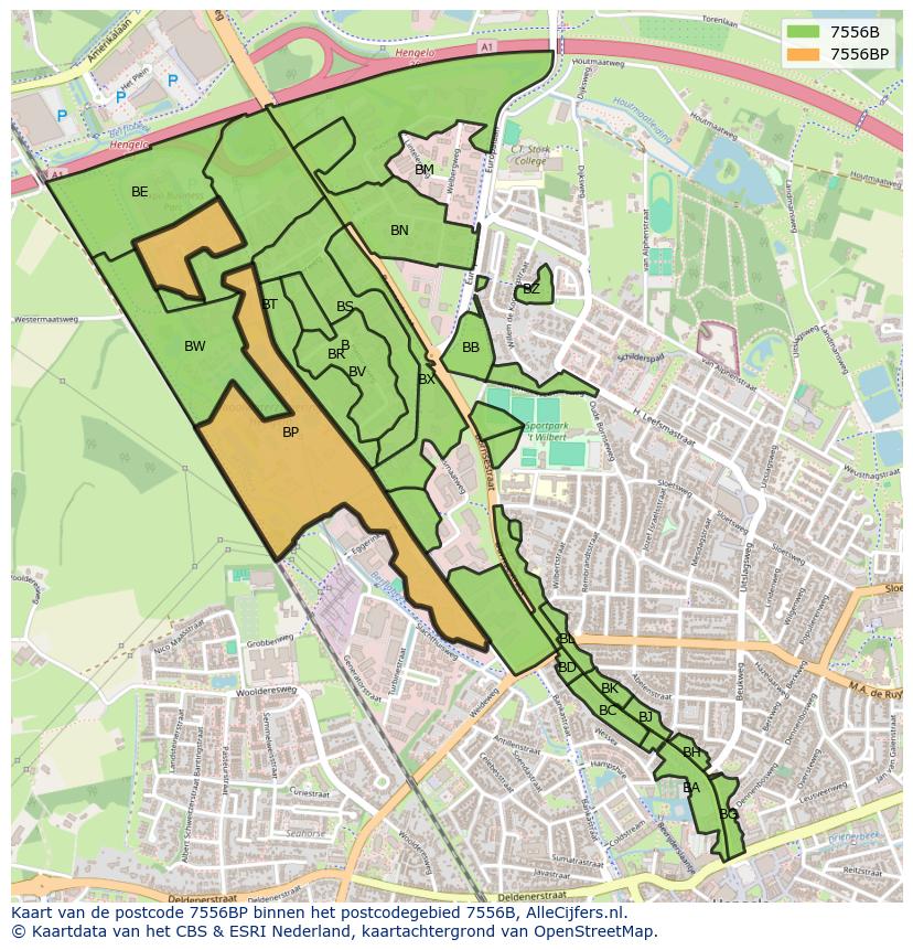 Afbeelding van het postcodegebied 7556 BP op de kaart.