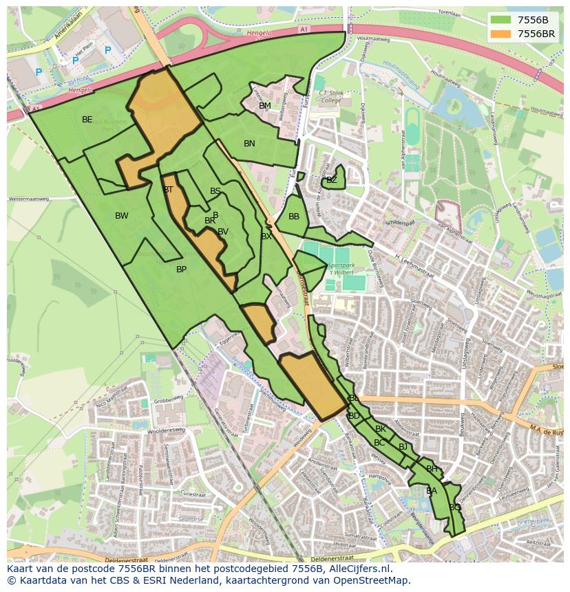 Afbeelding van het postcodegebied 7556 BR op de kaart.