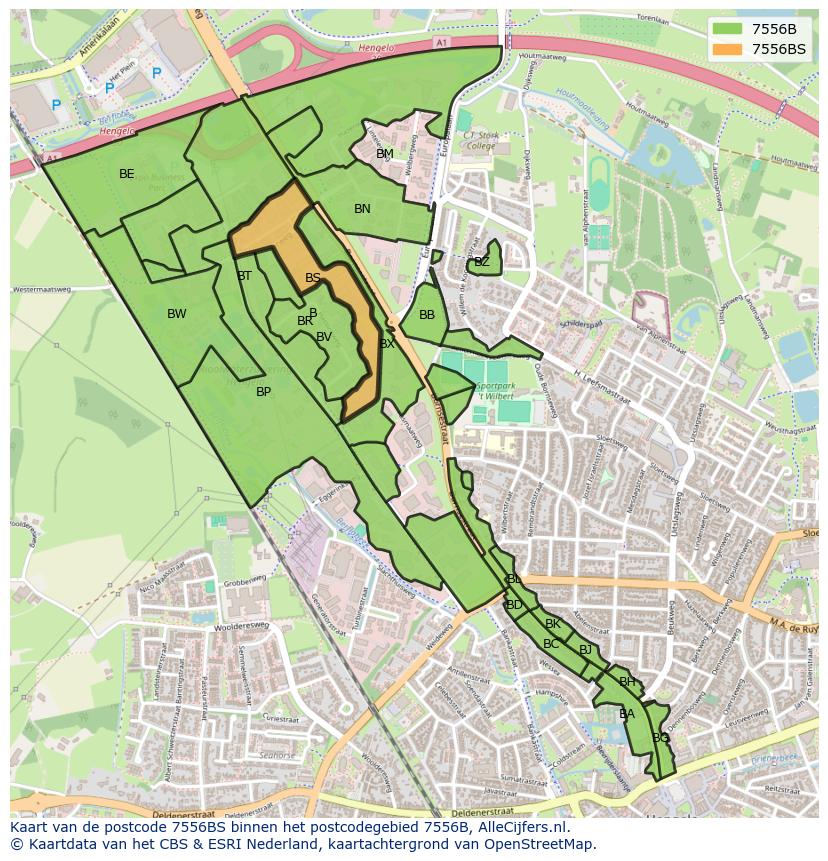 Afbeelding van het postcodegebied 7556 BS op de kaart.