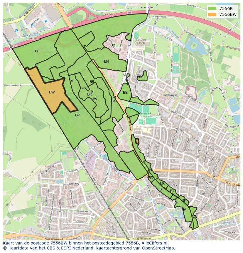 Afbeelding van het postcodegebied 7556 BW op de kaart.