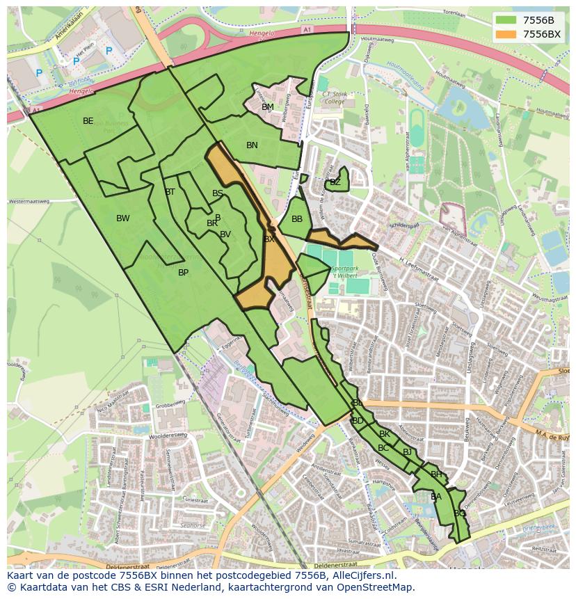 Afbeelding van het postcodegebied 7556 BX op de kaart.