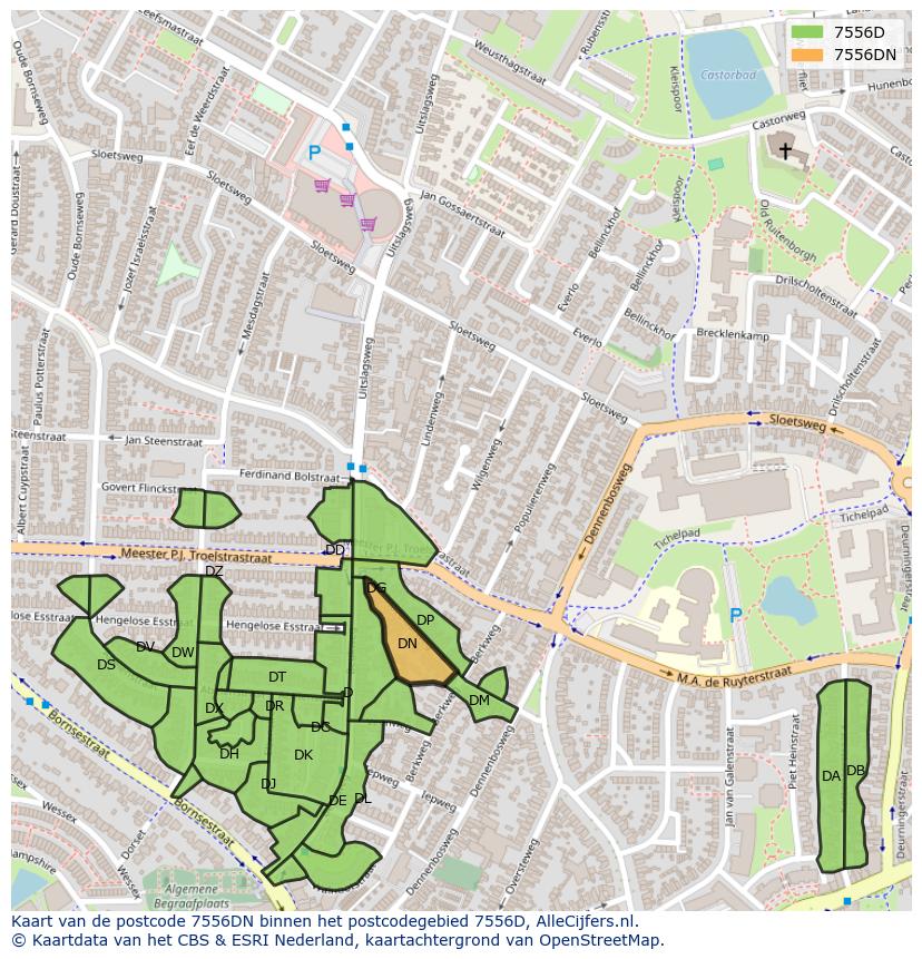 Afbeelding van het postcodegebied 7556 DN op de kaart.