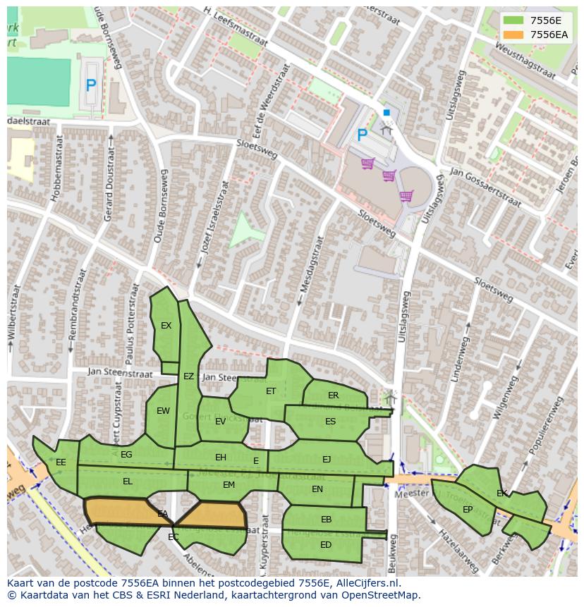 Afbeelding van het postcodegebied 7556 EA op de kaart.