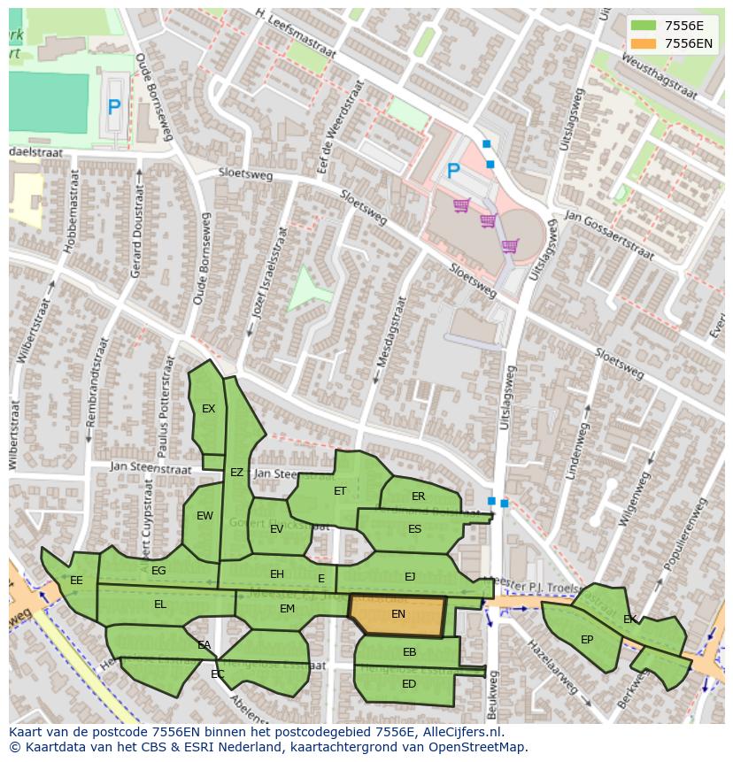 Afbeelding van het postcodegebied 7556 EN op de kaart.