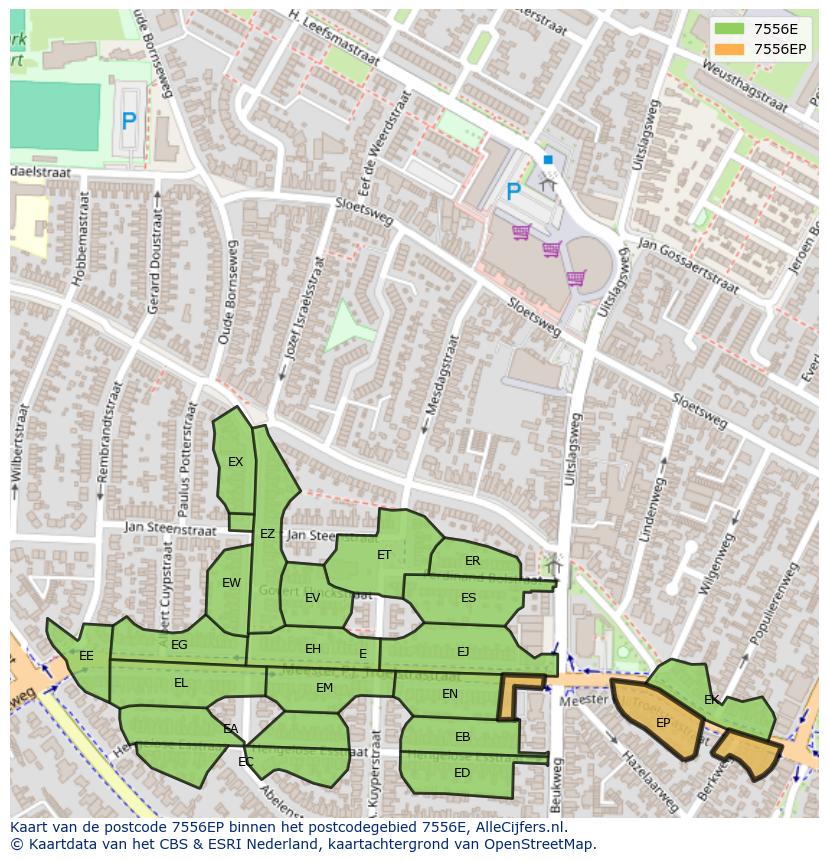 Afbeelding van het postcodegebied 7556 EP op de kaart.