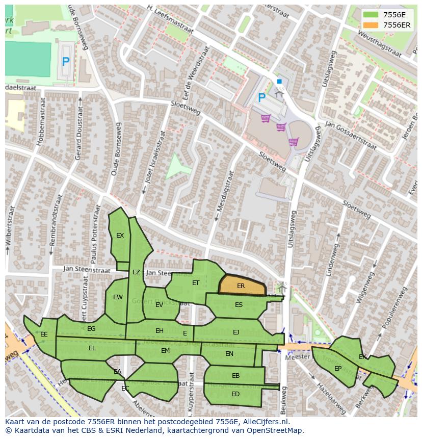 Afbeelding van het postcodegebied 7556 ER op de kaart.