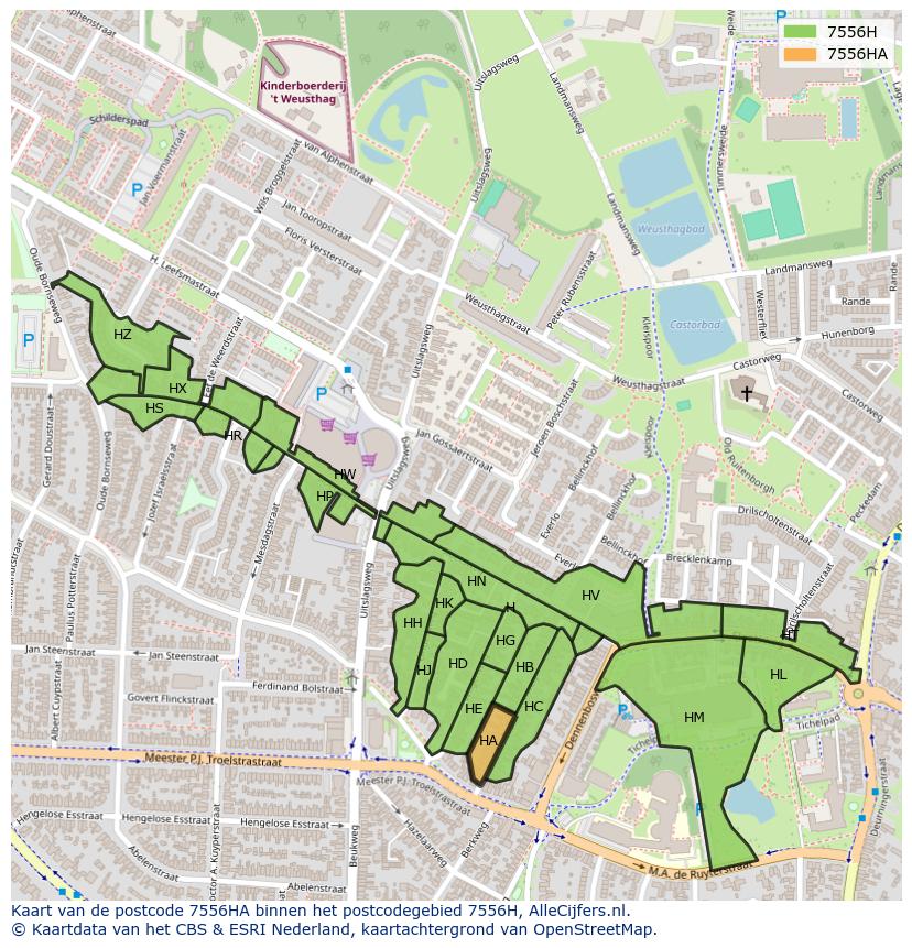 Afbeelding van het postcodegebied 7556 HA op de kaart.