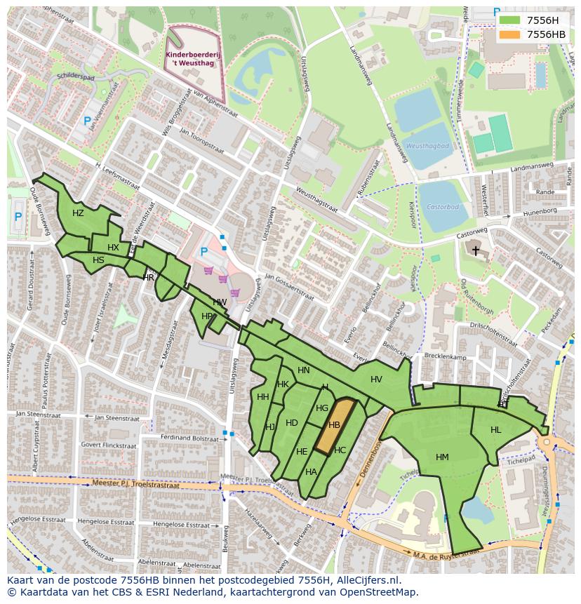 Afbeelding van het postcodegebied 7556 HB op de kaart.