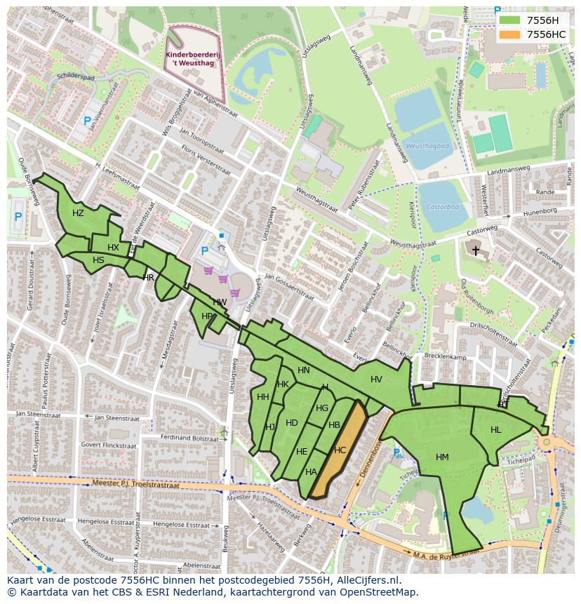 Afbeelding van het postcodegebied 7556 HC op de kaart.