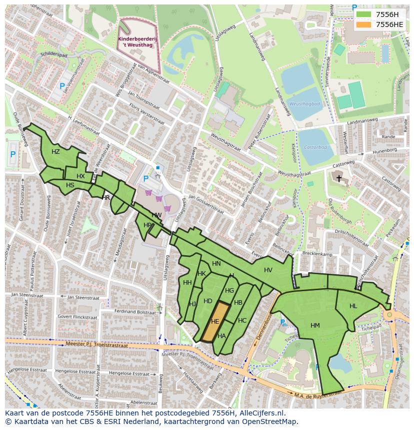 Afbeelding van het postcodegebied 7556 HE op de kaart.