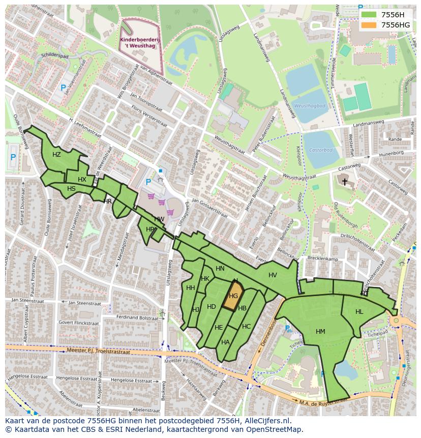 Afbeelding van het postcodegebied 7556 HG op de kaart.