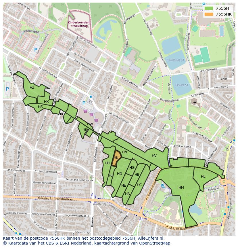 Afbeelding van het postcodegebied 7556 HK op de kaart.