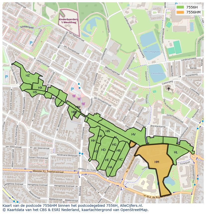 Afbeelding van het postcodegebied 7556 HM op de kaart.