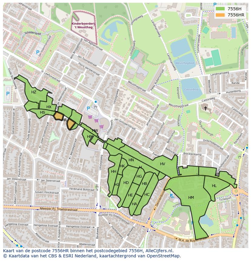 Afbeelding van het postcodegebied 7556 HR op de kaart.