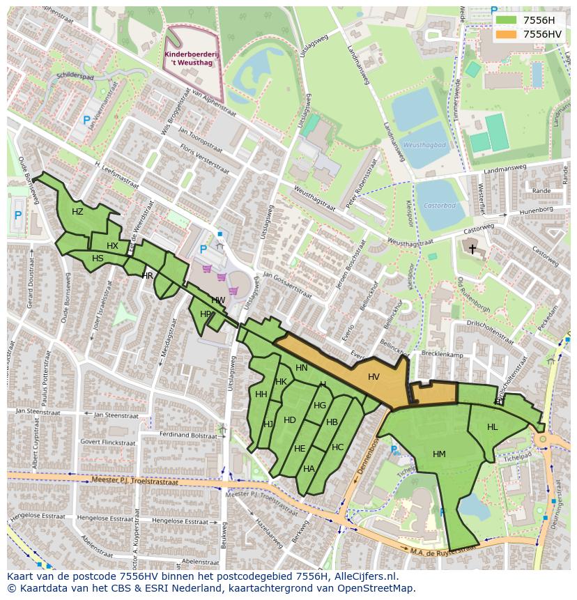 Afbeelding van het postcodegebied 7556 HV op de kaart.