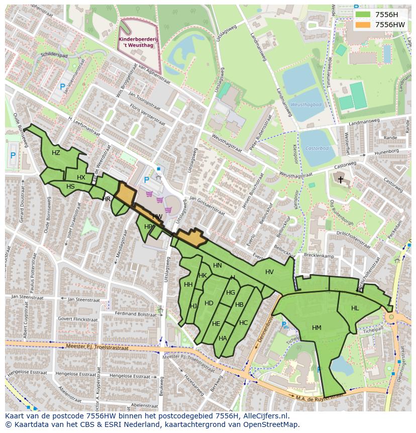 Afbeelding van het postcodegebied 7556 HW op de kaart.