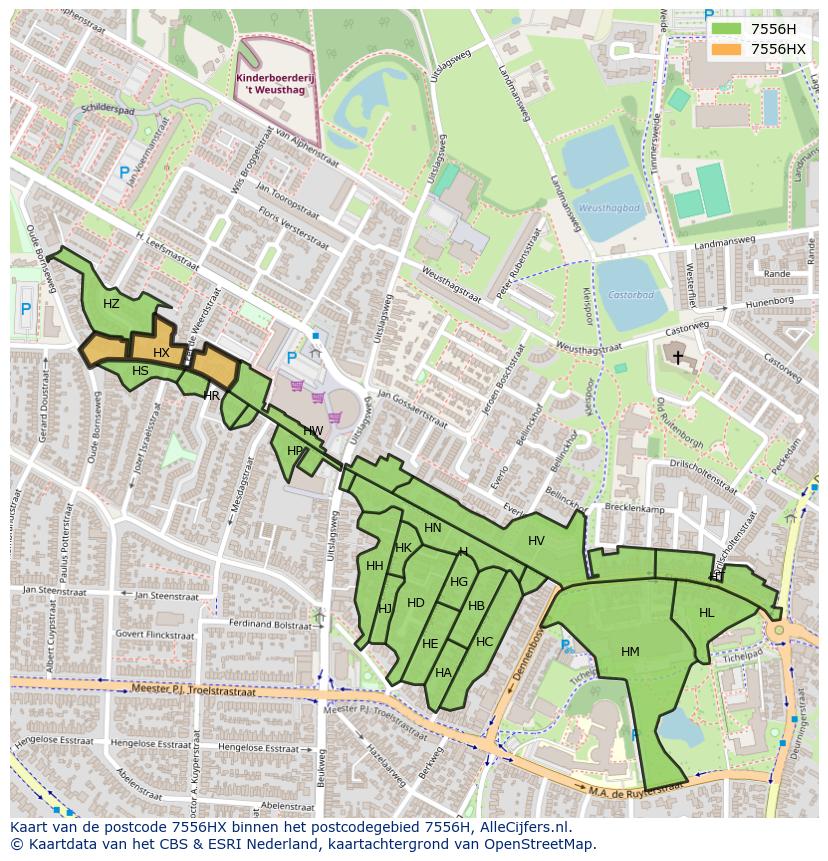 Afbeelding van het postcodegebied 7556 HX op de kaart.