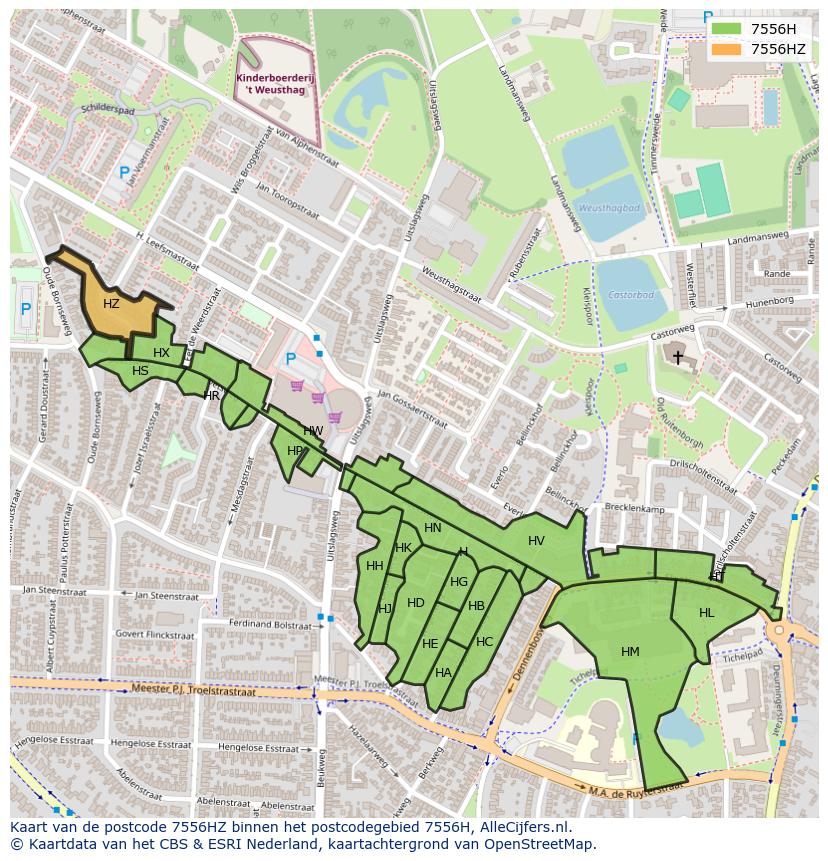 Afbeelding van het postcodegebied 7556 HZ op de kaart.