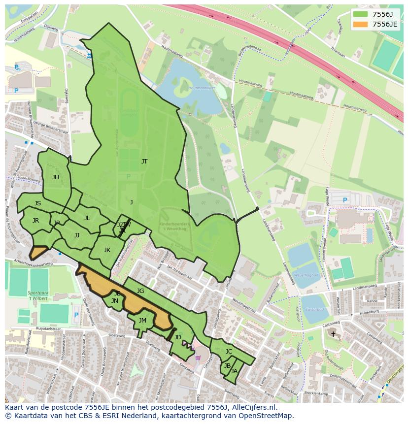 Afbeelding van het postcodegebied 7556 JE op de kaart.