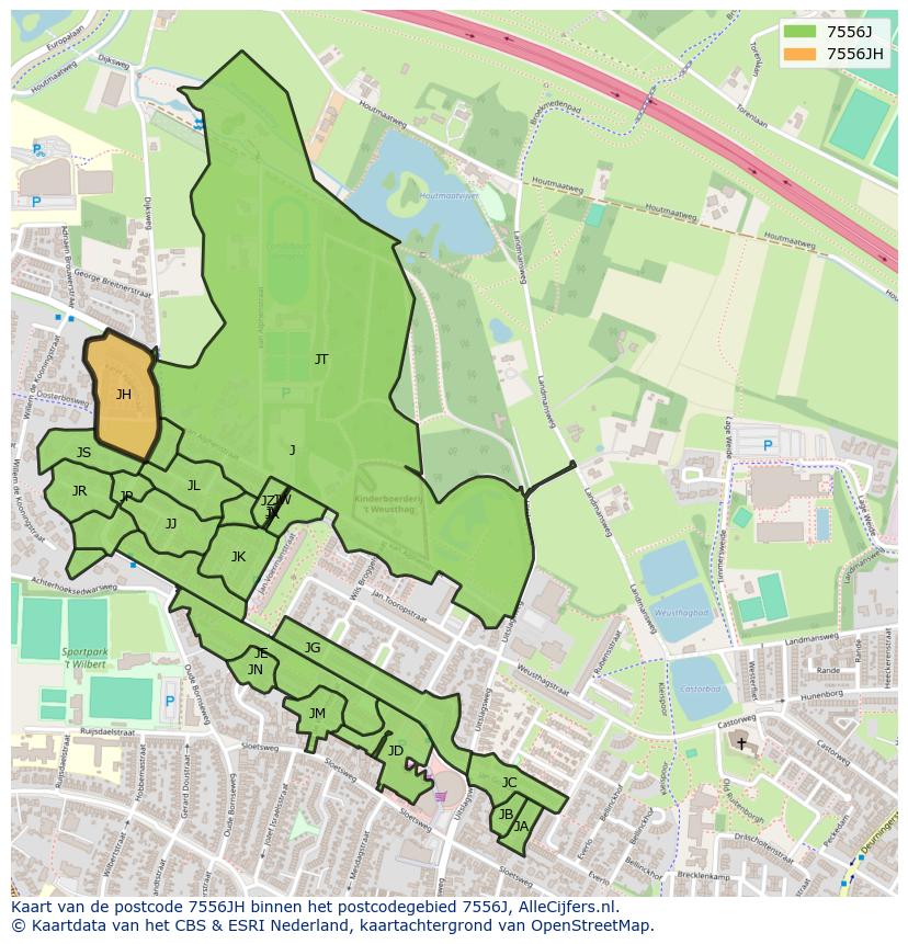 Afbeelding van het postcodegebied 7556 JH op de kaart.