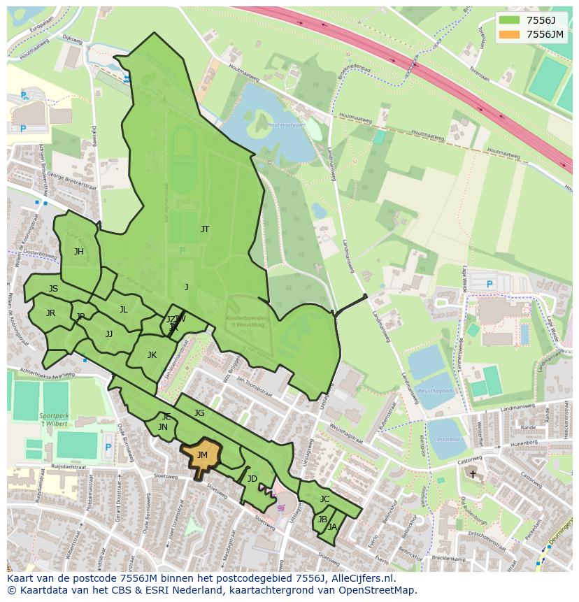 Afbeelding van het postcodegebied 7556 JM op de kaart.