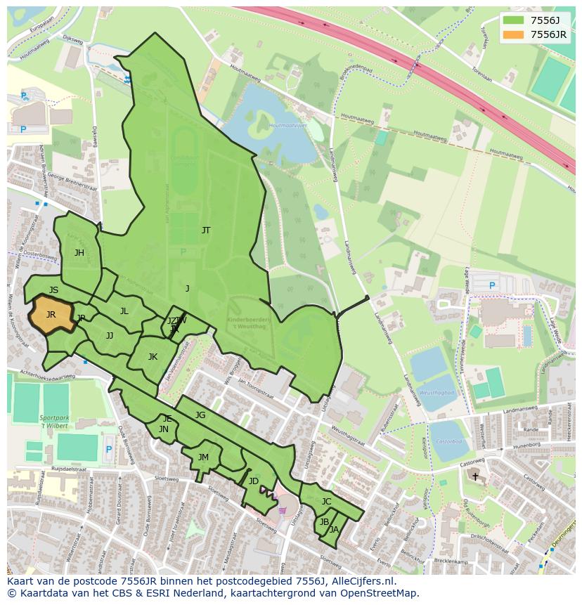 Afbeelding van het postcodegebied 7556 JR op de kaart.