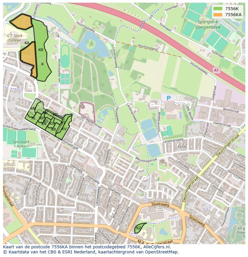 Afbeelding van het postcodegebied 7556 KA op de kaart.