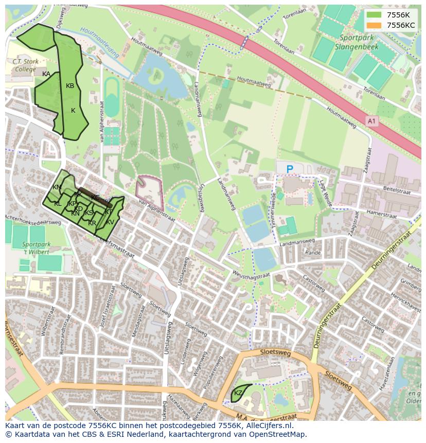 Afbeelding van het postcodegebied 7556 KC op de kaart.