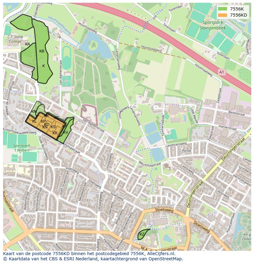 Afbeelding van het postcodegebied 7556 KD op de kaart.