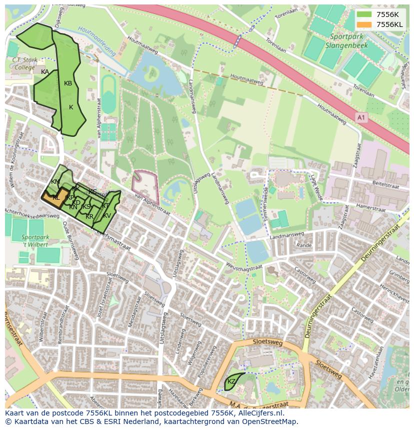 Afbeelding van het postcodegebied 7556 KL op de kaart.