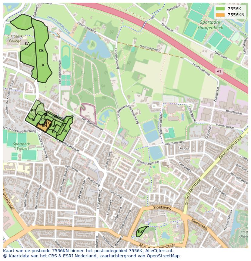 Afbeelding van het postcodegebied 7556 KN op de kaart.