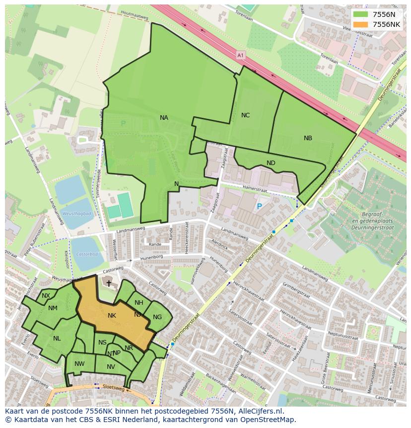 Afbeelding van het postcodegebied 7556 NK op de kaart.