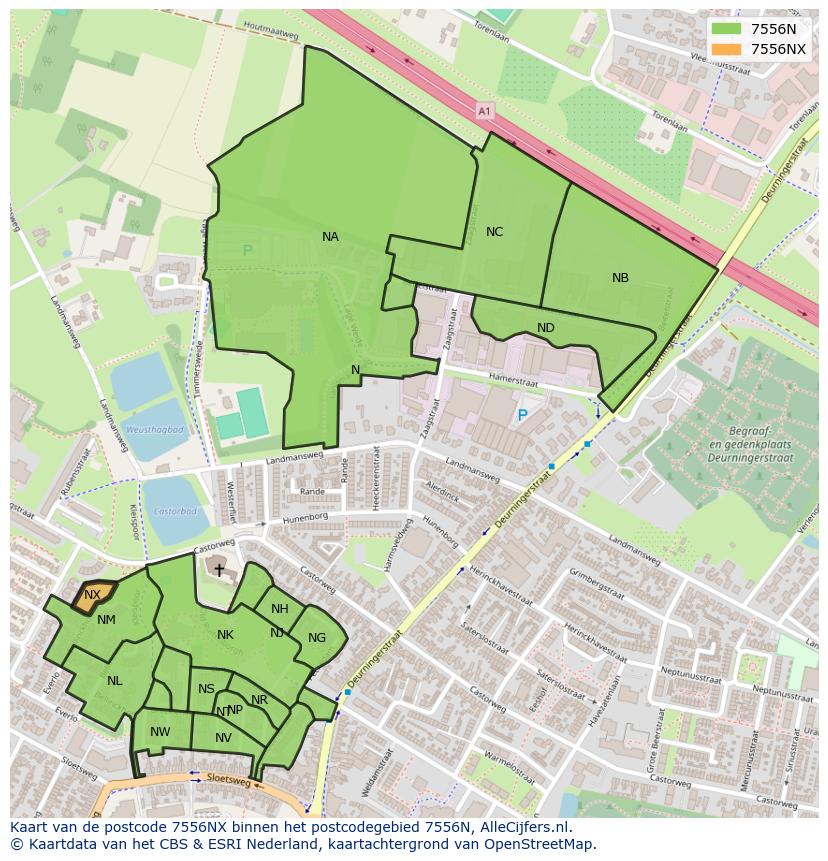 Afbeelding van het postcodegebied 7556 NX op de kaart.