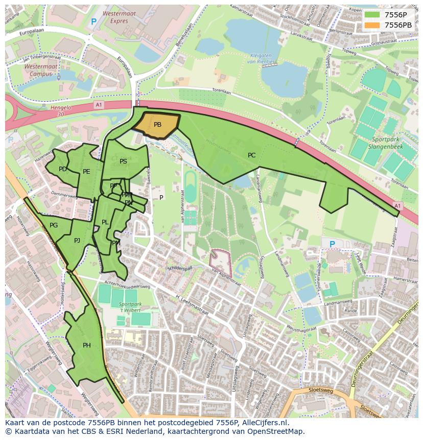 Afbeelding van het postcodegebied 7556 PB op de kaart.