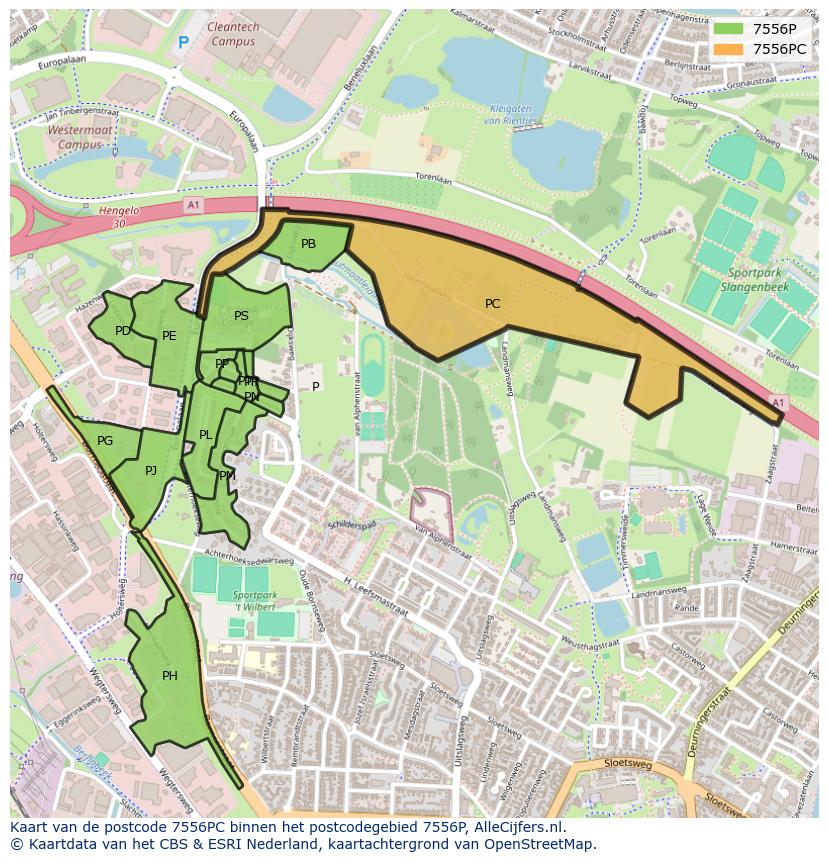 Afbeelding van het postcodegebied 7556 PC op de kaart.