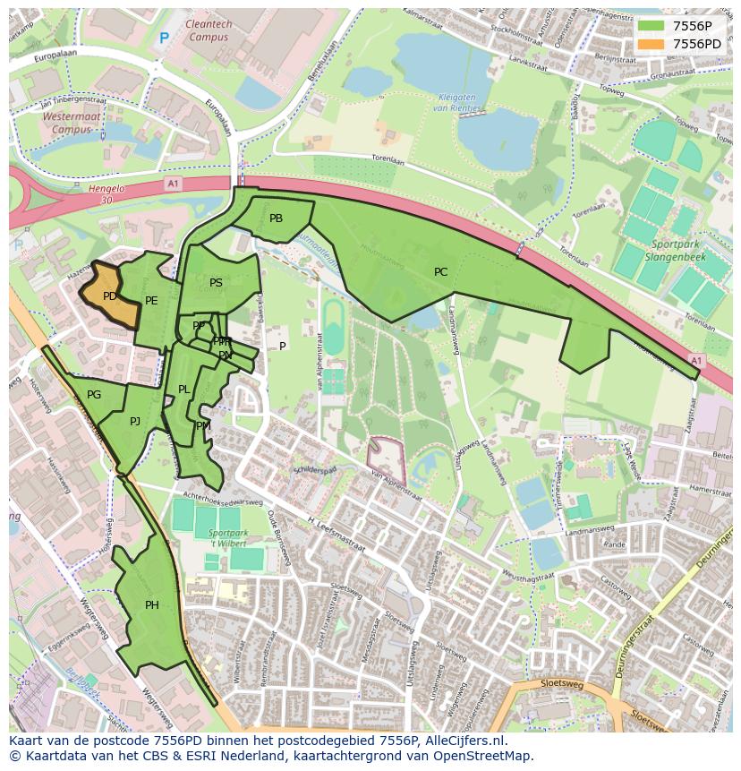 Afbeelding van het postcodegebied 7556 PD op de kaart.