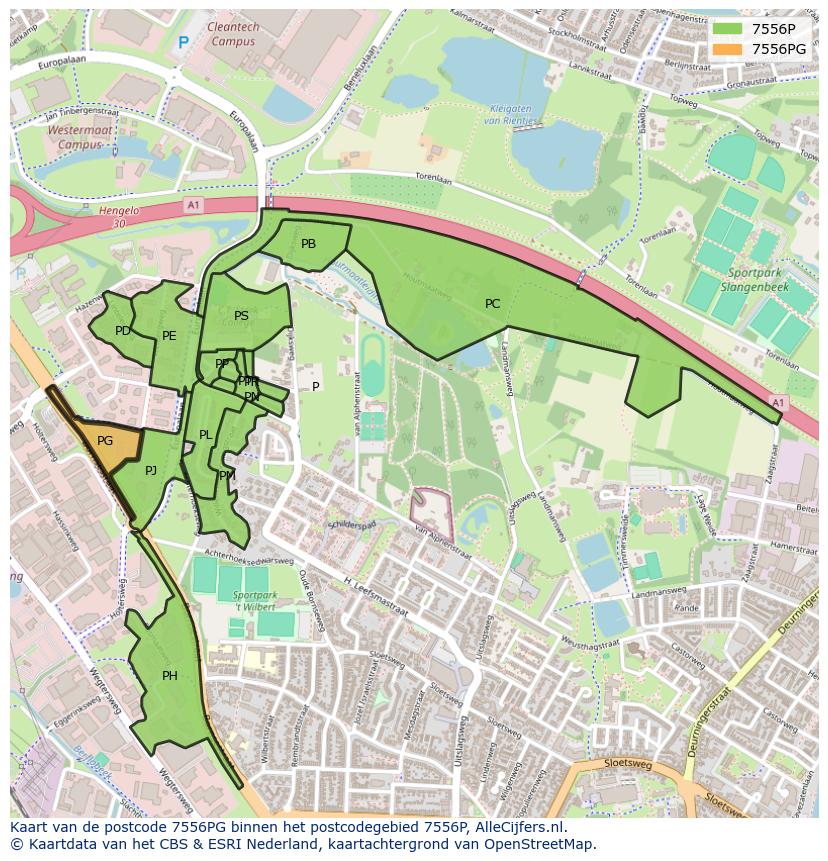 Afbeelding van het postcodegebied 7556 PG op de kaart.