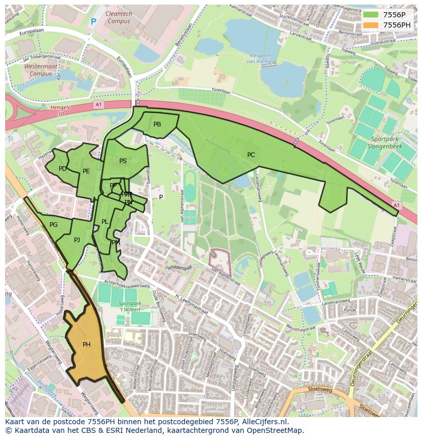 Afbeelding van het postcodegebied 7556 PH op de kaart.